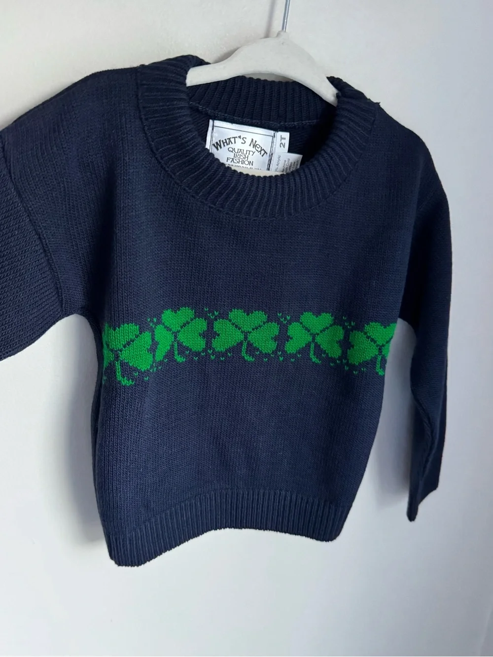 What’s Next Navy Shamrock Sweater Made in USA Size 2T